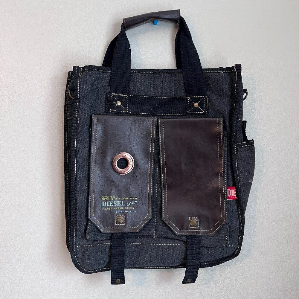 Diesel Canvas Tote Bag with Vegan Leather Accents
